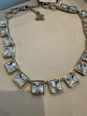 Crystal Square Pendant Statement Necklace - Silver